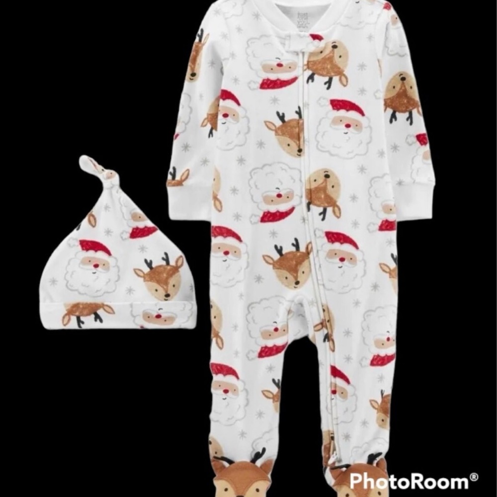 NWOT Carter’s Just One You Santa Reindeer Sleep N Play W/cap Hat sz 9M